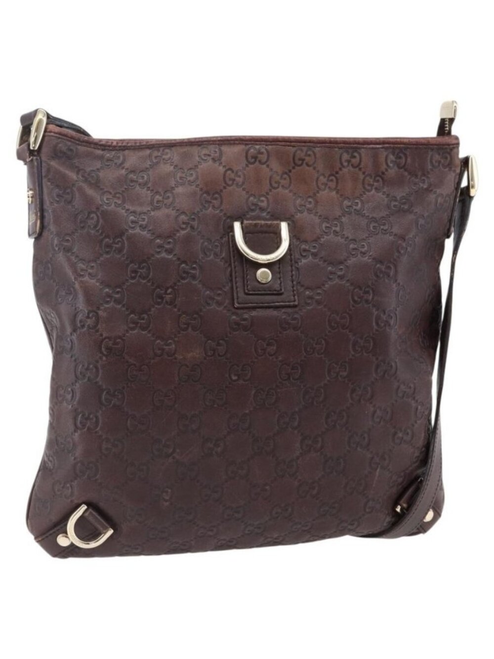Authentic GUCCI Guccissima Abbey GG Canvas Bag Leather Bordeaux Gold 131326